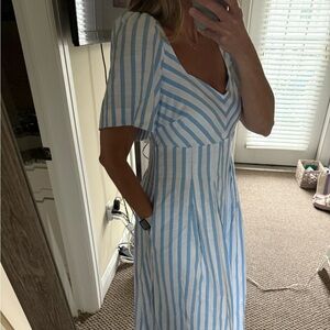 NWT A New Day blue and white striped dress with pockets.